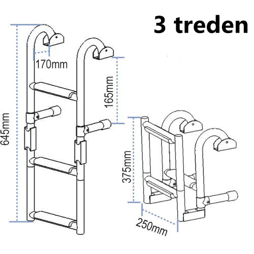 Zwemtrap klapbaar / RVS - Breedte 250mm